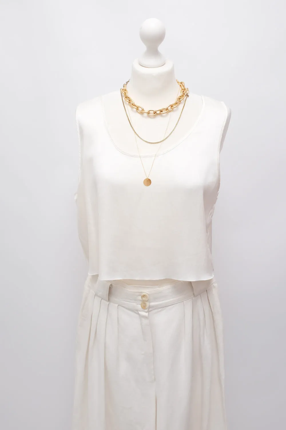 PURE SATIN SILK IVORY CROP VINTAGE TANK