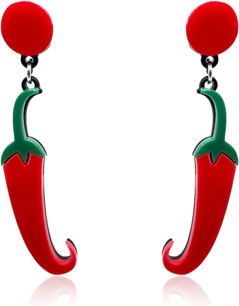 QUPENGXU Funny Acrylic Simulation Dangle Drop Earrings Chili Resin Earrings For Women