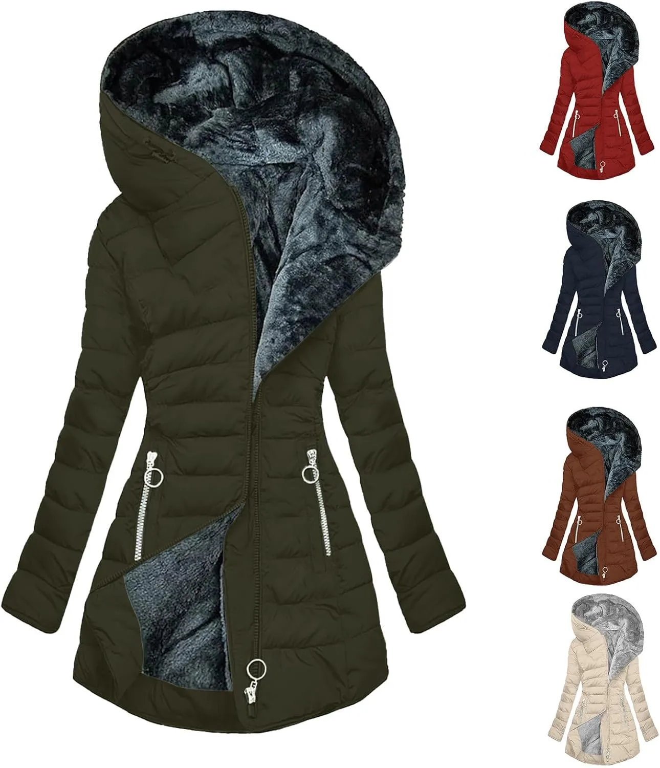 Rain Jacket Women Waterproof Lightweight Rain Coat Outdoor Hooded Long Windbreaker Fleece Lined Fall Trench Coats