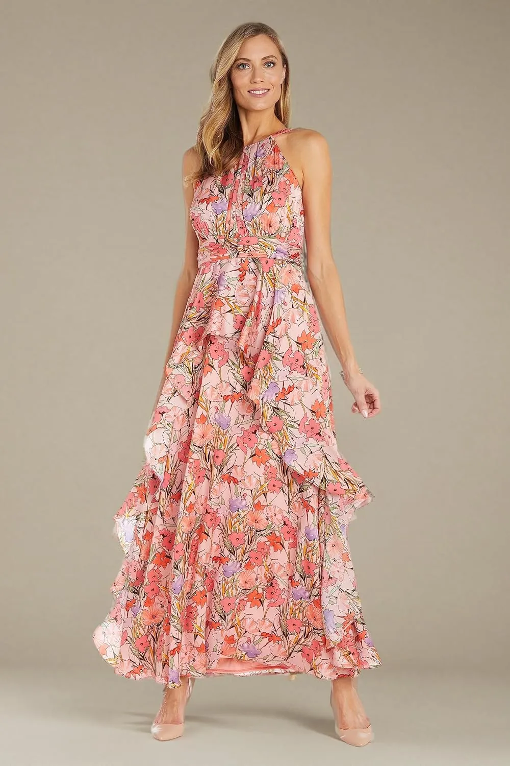 R&M Richards Women's Coral/Lavender Bloom Daytime Dress
