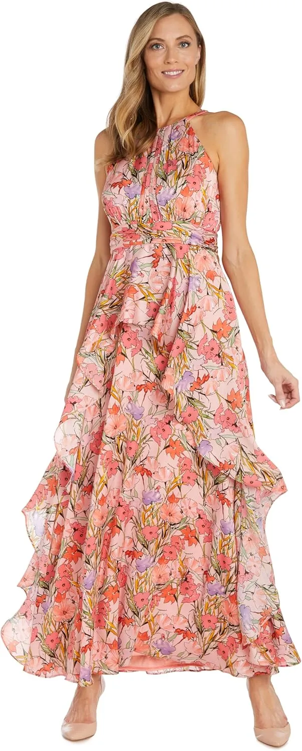 R&M Richards Women's Coral/Lavender Bloom Daytime Dress