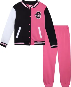 Real Love Girl's Jogger Set - 2 Piece Soft Fleece Varsity Sweatshirts and Jogger Pants - Matching Girls Activewear Set (7-12)