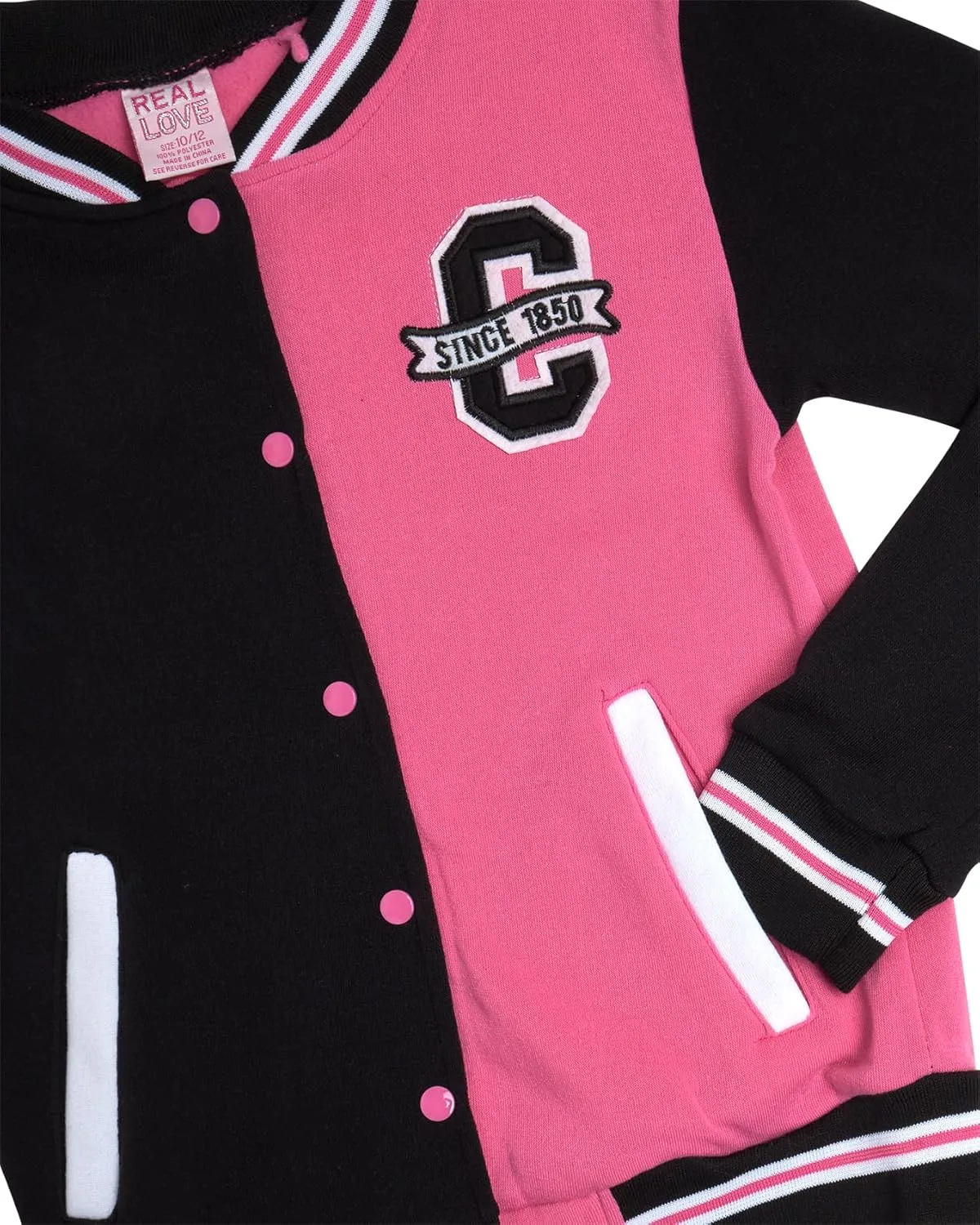 Real Love Girl's Jogger Set - 2 Piece Soft Fleece Varsity Sweatshirts and Jogger Pants - Matching Girls Activewear Set (7-12)