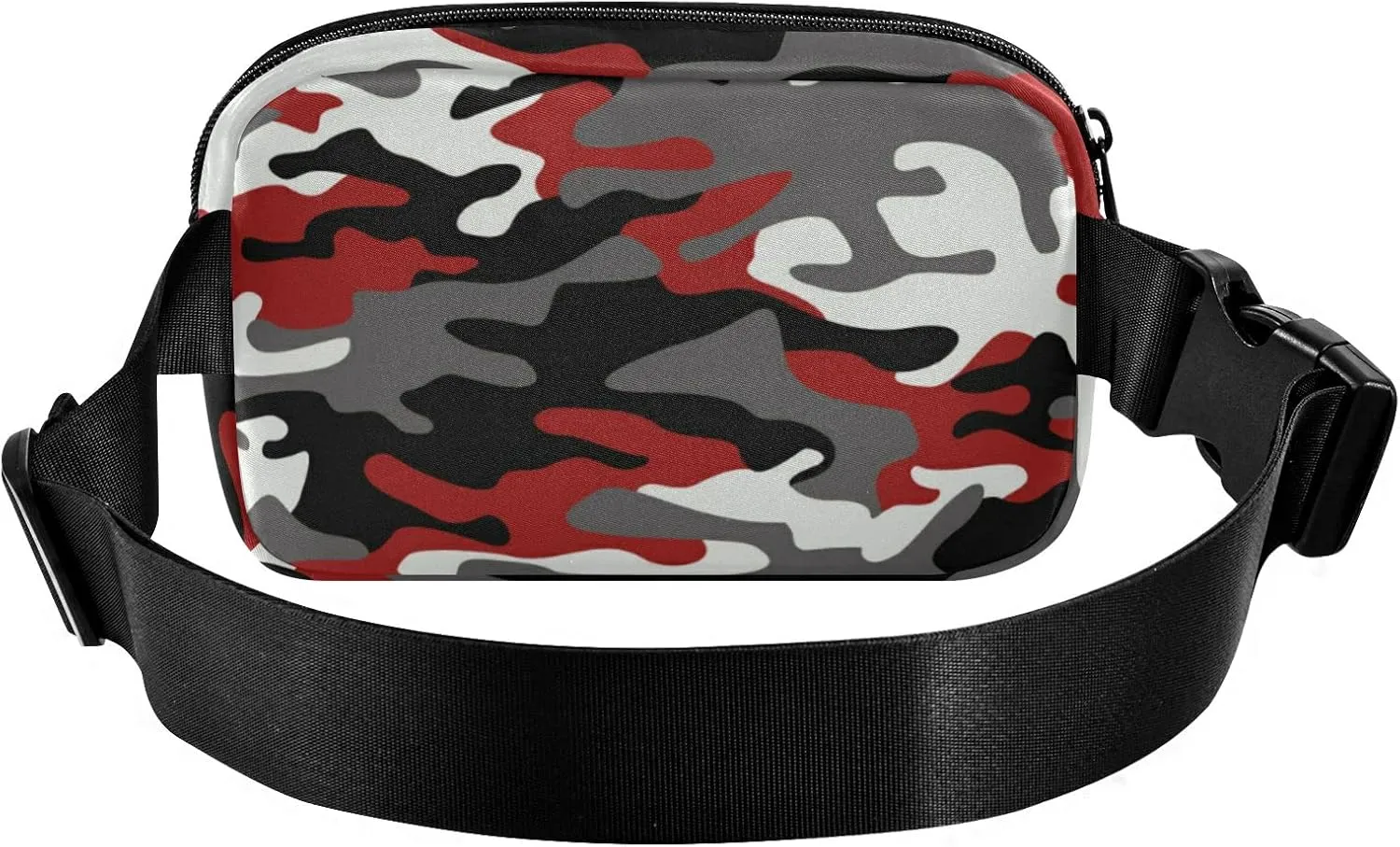 Red Camouflage Texture Belt Bag for Women Men Water Proof Belt Bags with Adjustable Shoulder Tear Resistant Fashion Waist Packs for Walking
