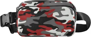Red Camouflage Texture Belt Bag for Women Men Water Proof Belt Bags with Adjustable Shoulder Tear Resistant Fashion Waist Packs for Walking