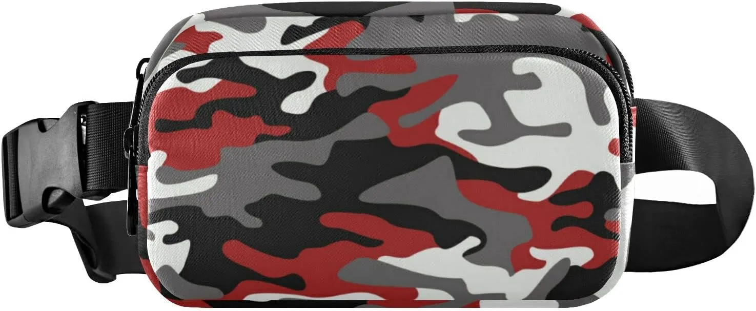 Red Camouflage Texture Belt Bag for Women Men Water Proof Belt Bags with Adjustable Shoulder Tear Resistant Fashion Waist Packs for Walking