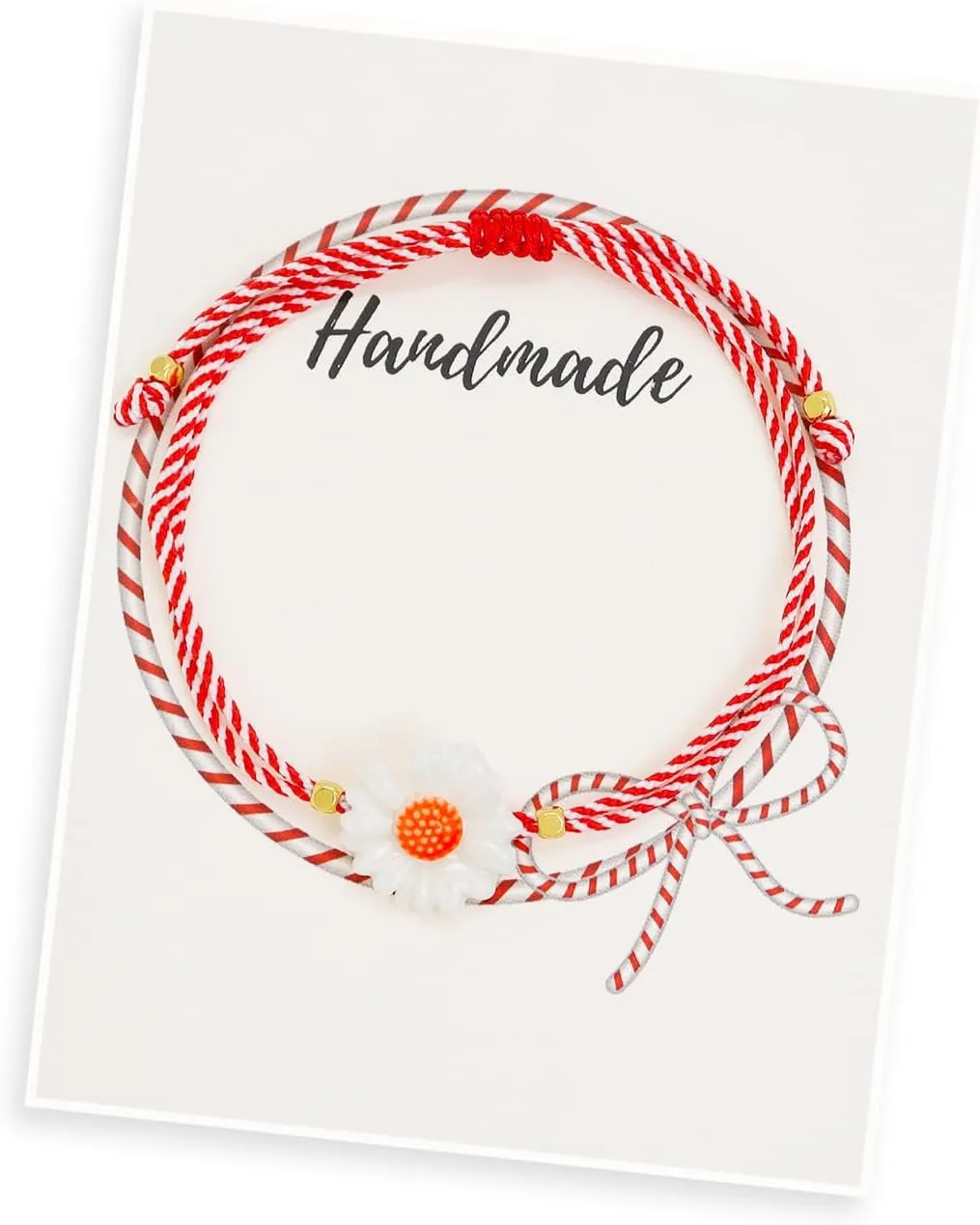 Resin Daisy Bracelets for Women, Cute Handmade Red Braided String Protection Bracelet Adjustable Bracelet Holiday Christmas Jewelry Gifts.