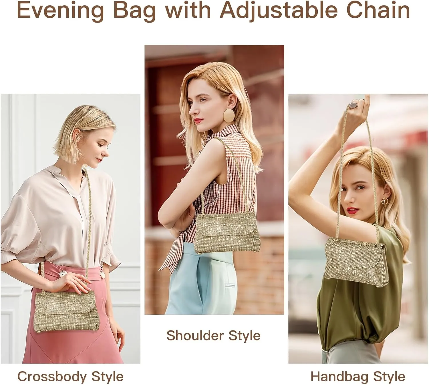 Rhinestone Purse for Women Evening Bag Sparkly Handbags Crossbody Bag Prom Clutch Purse for Wedding