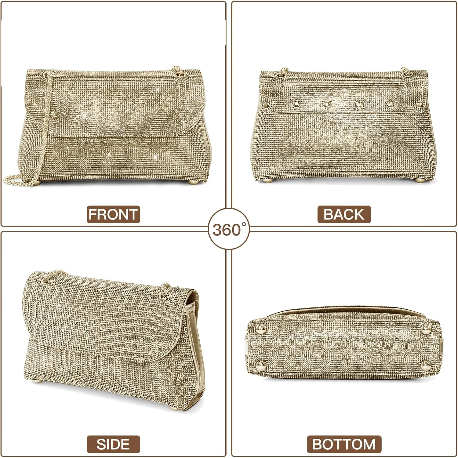 Rhinestone Purse for Women Evening Bag Sparkly Handbags Crossbody Bag Prom Clutch Purse for Wedding
