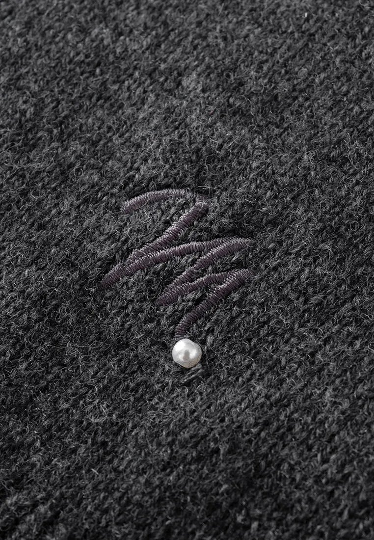 Ribbed Crystal-broach Button-embellished Cardigan