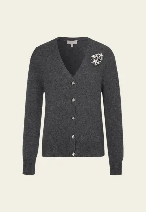 Ribbed Crystal-broach Button-embellished Cardigan