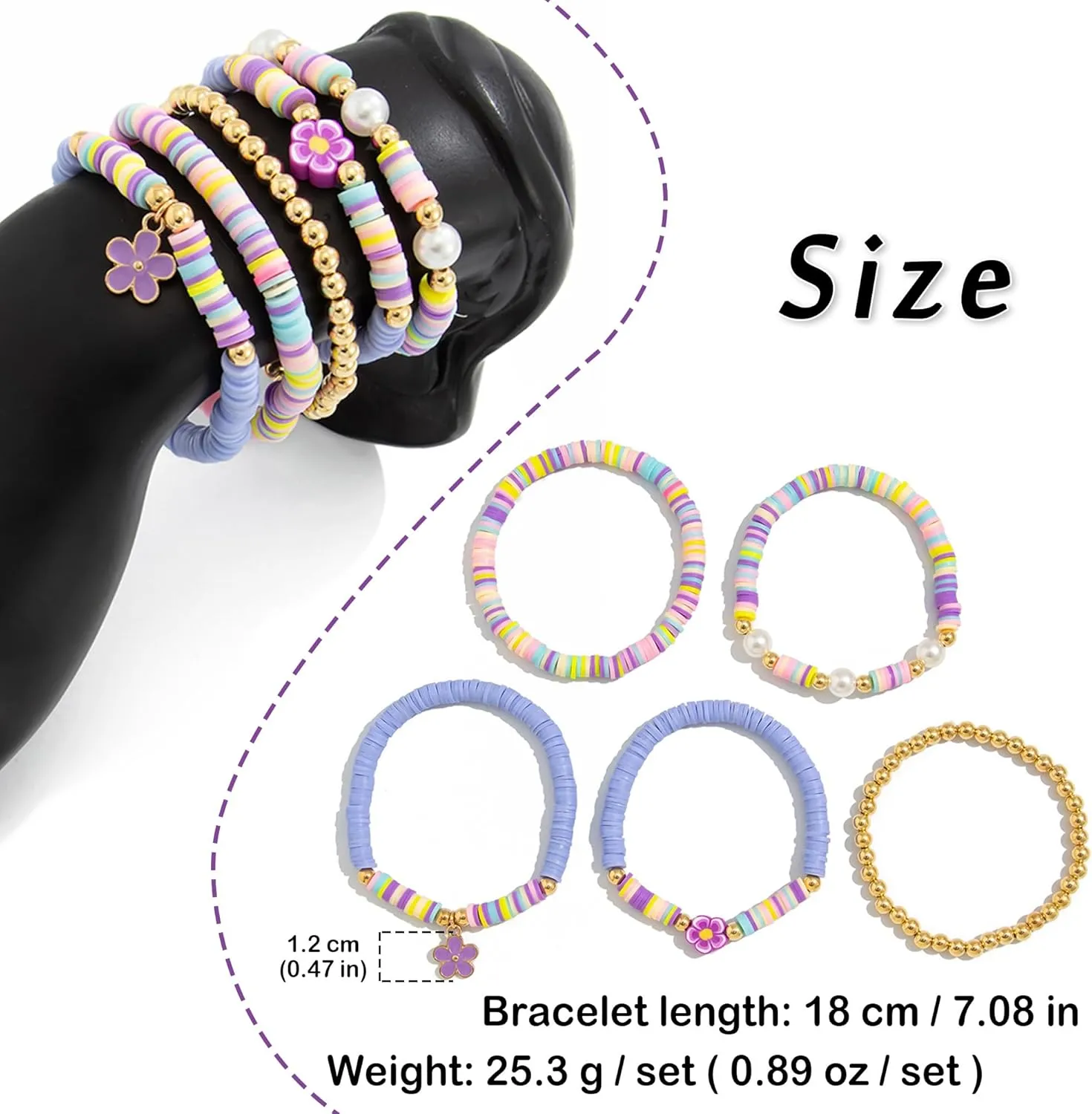 RINHOO FRIENDSHIP Clay Bead Bracelets Set for Women Boho Colorful Cute Shell Starfish Turtle Clay Flower Stretch Stackable Summer Beach Bracelets Jewelry for Women