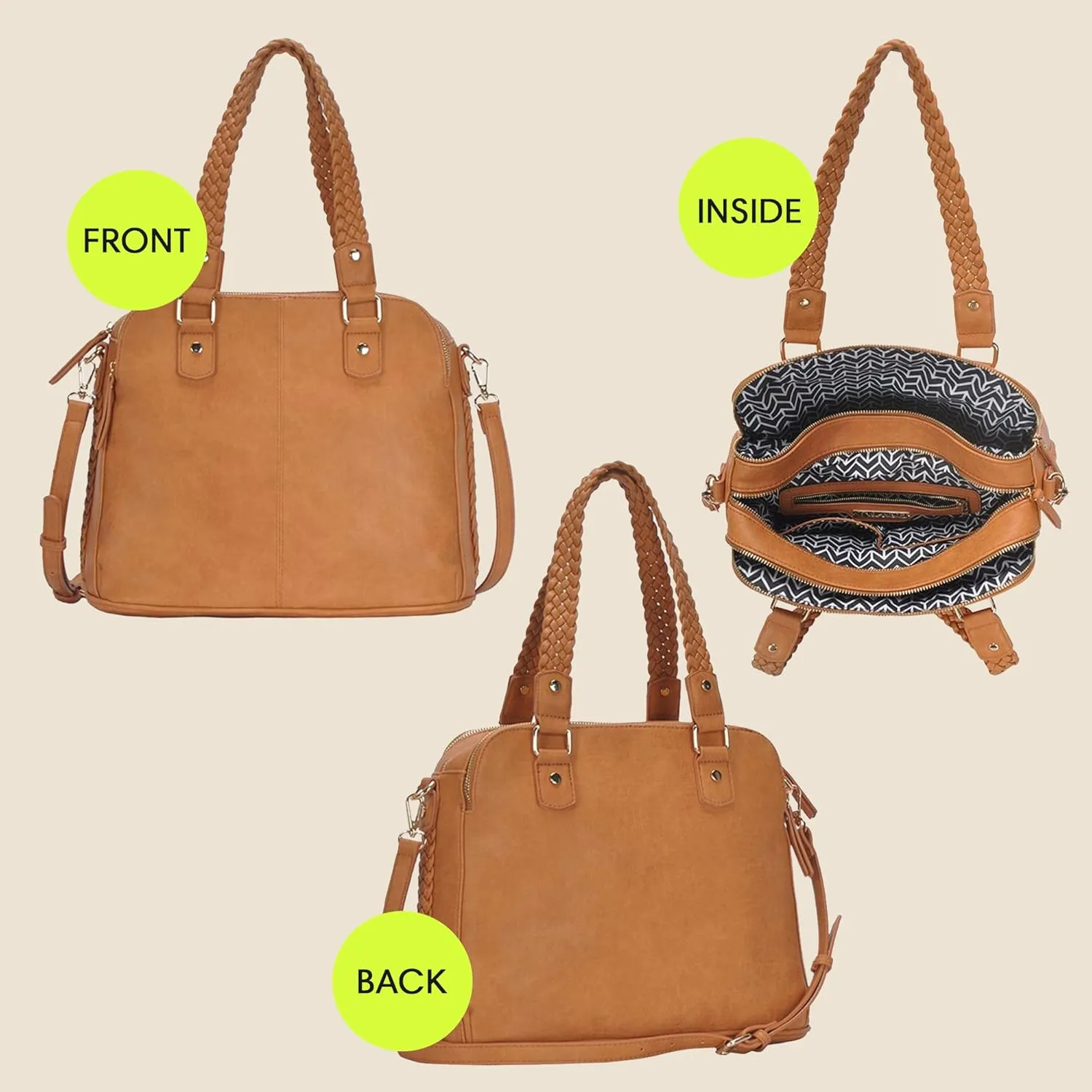 Roxanne Satchel | Vegan Leather Satchel for Women | Triple compartment Satchel with Detachable crossbody strap |