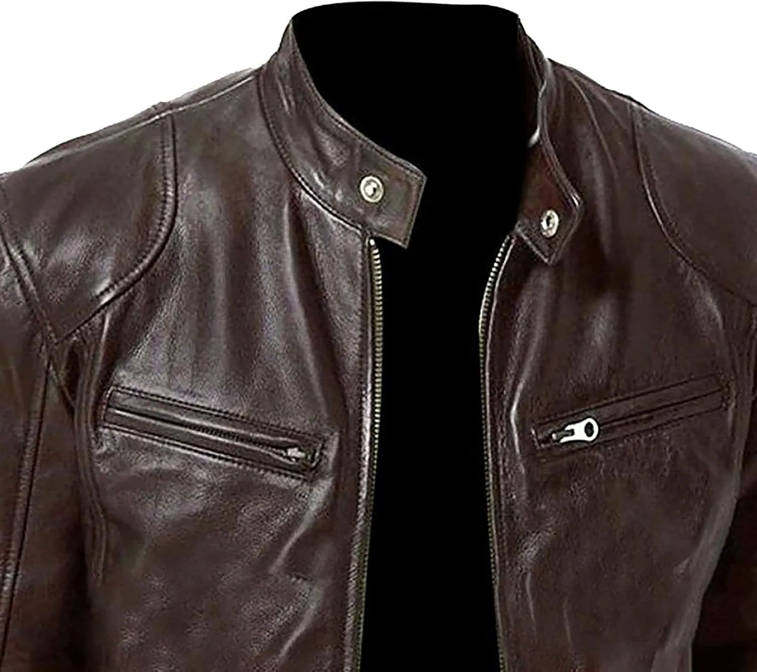 RTRDE Men's Jacket Stand Collar Leather Jacket Motorcycle Pu Faux Jacket Winter Outwear Coat Jacket, S-4XL