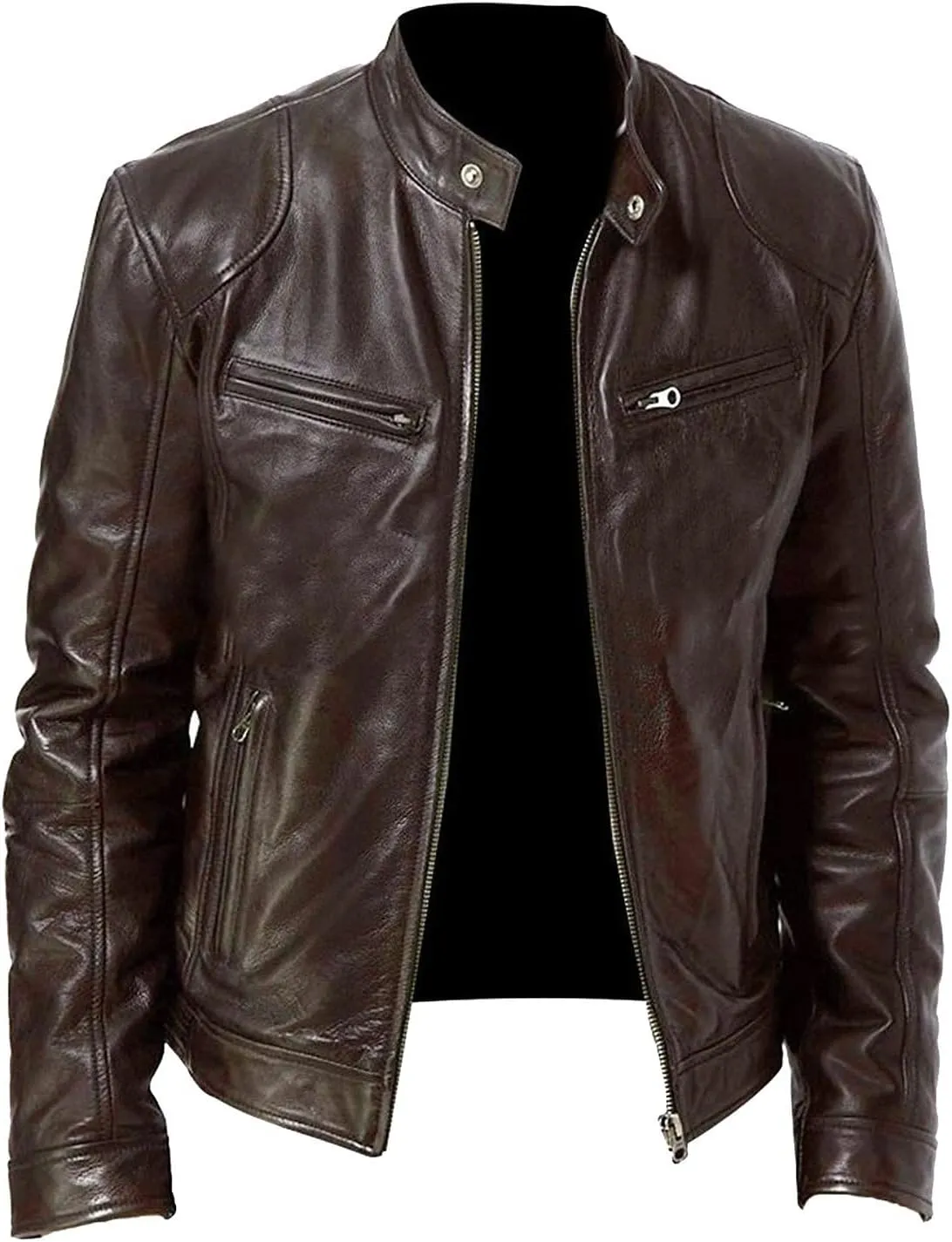 RTRDE Men's Jacket Stand Collar Leather Jacket Motorcycle Pu Faux Jacket Winter Outwear Coat Jacket, S-4XL