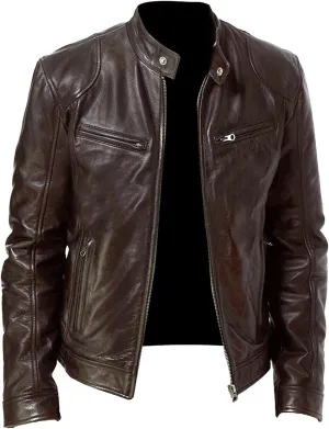 RTRDE Men's Jacket Stand Collar Leather Jacket Motorcycle Pu Faux Jacket Winter Outwear Coat Jacket, S-4XL