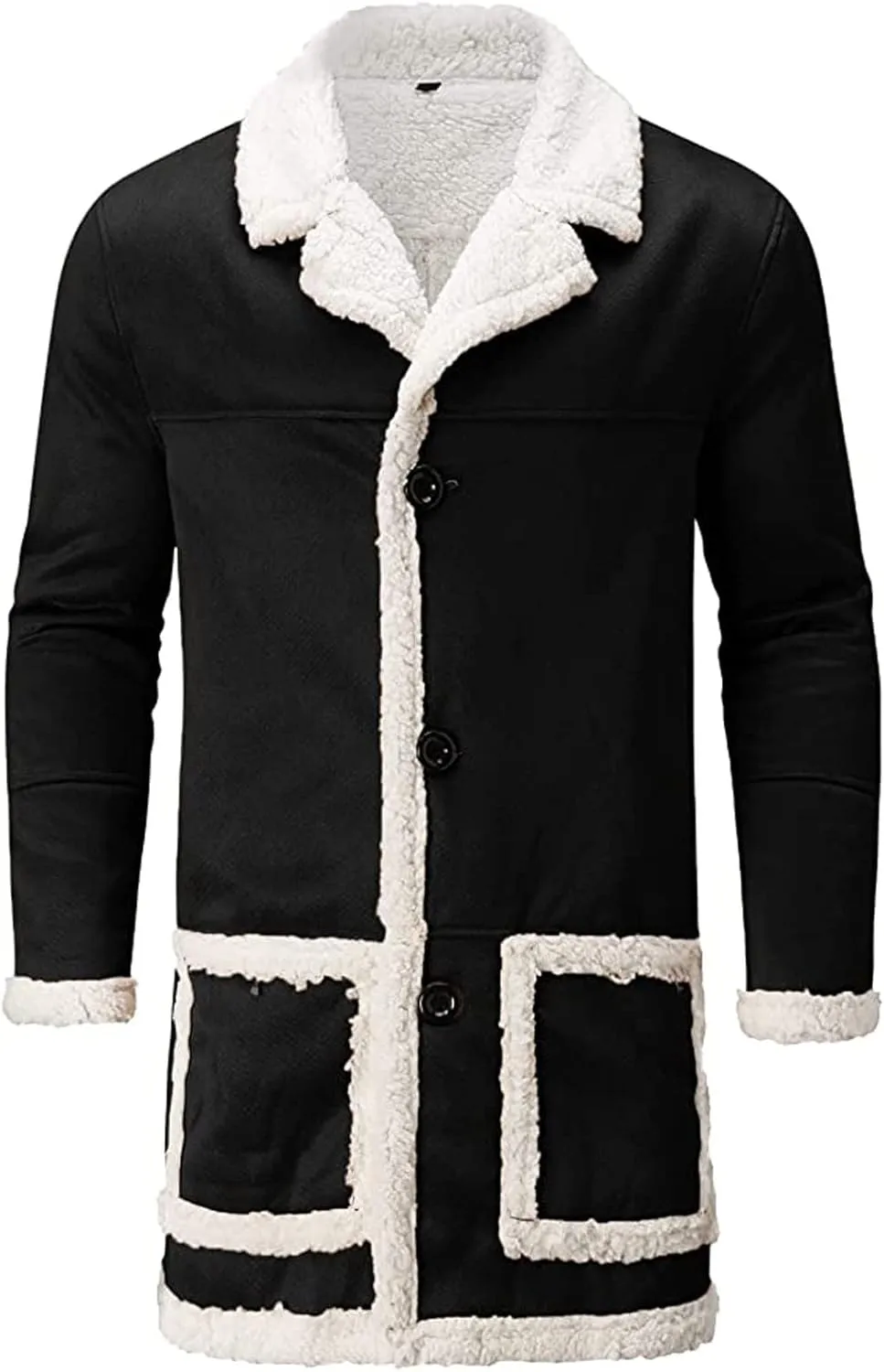 RTRDE Men's Winter Trench Coat Sherpa Lined Overcoat Lapel Long Jacket Coat Outwear, M-5XL