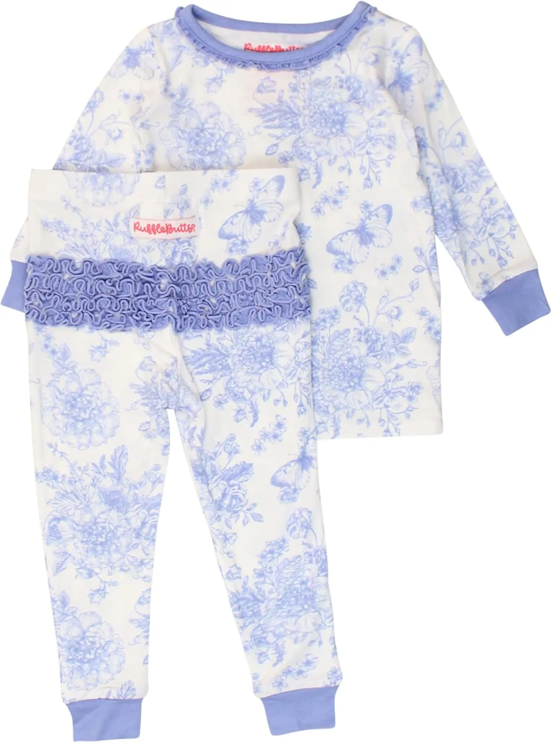 RuffleButts SoftSnooze Viscose from Bamboo Toddler Girls Ruffle Long Sleeve Pajama Set