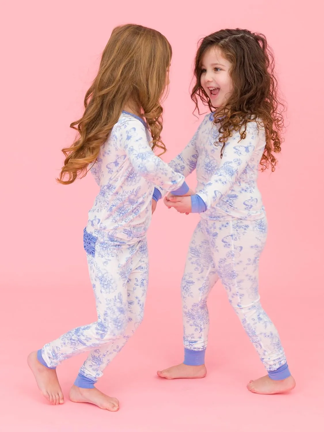 RuffleButts SoftSnooze Viscose from Bamboo Toddler Girls Ruffle Long Sleeve Pajama Set