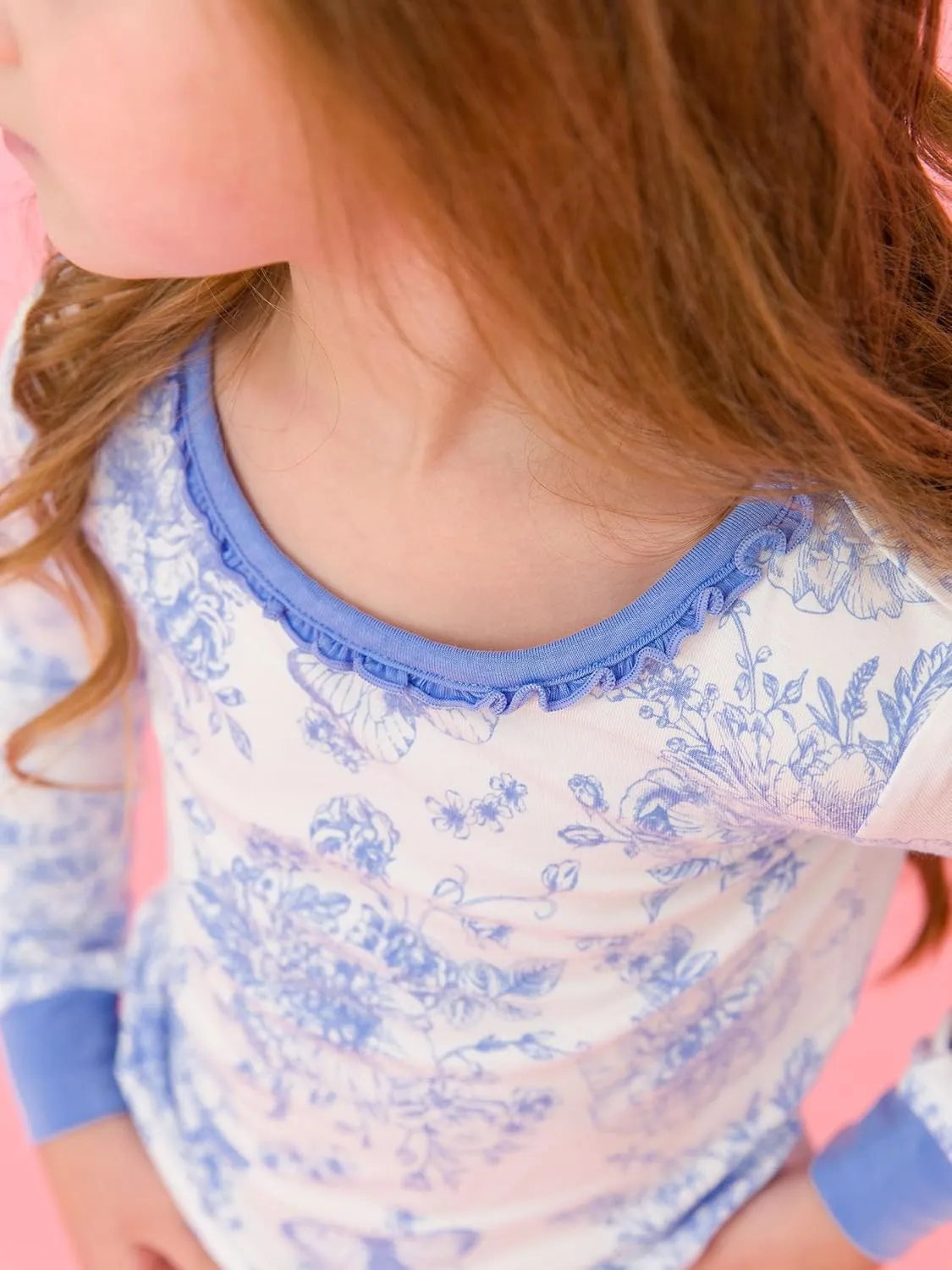 RuffleButts SoftSnooze Viscose from Bamboo Toddler Girls Ruffle Long Sleeve Pajama Set