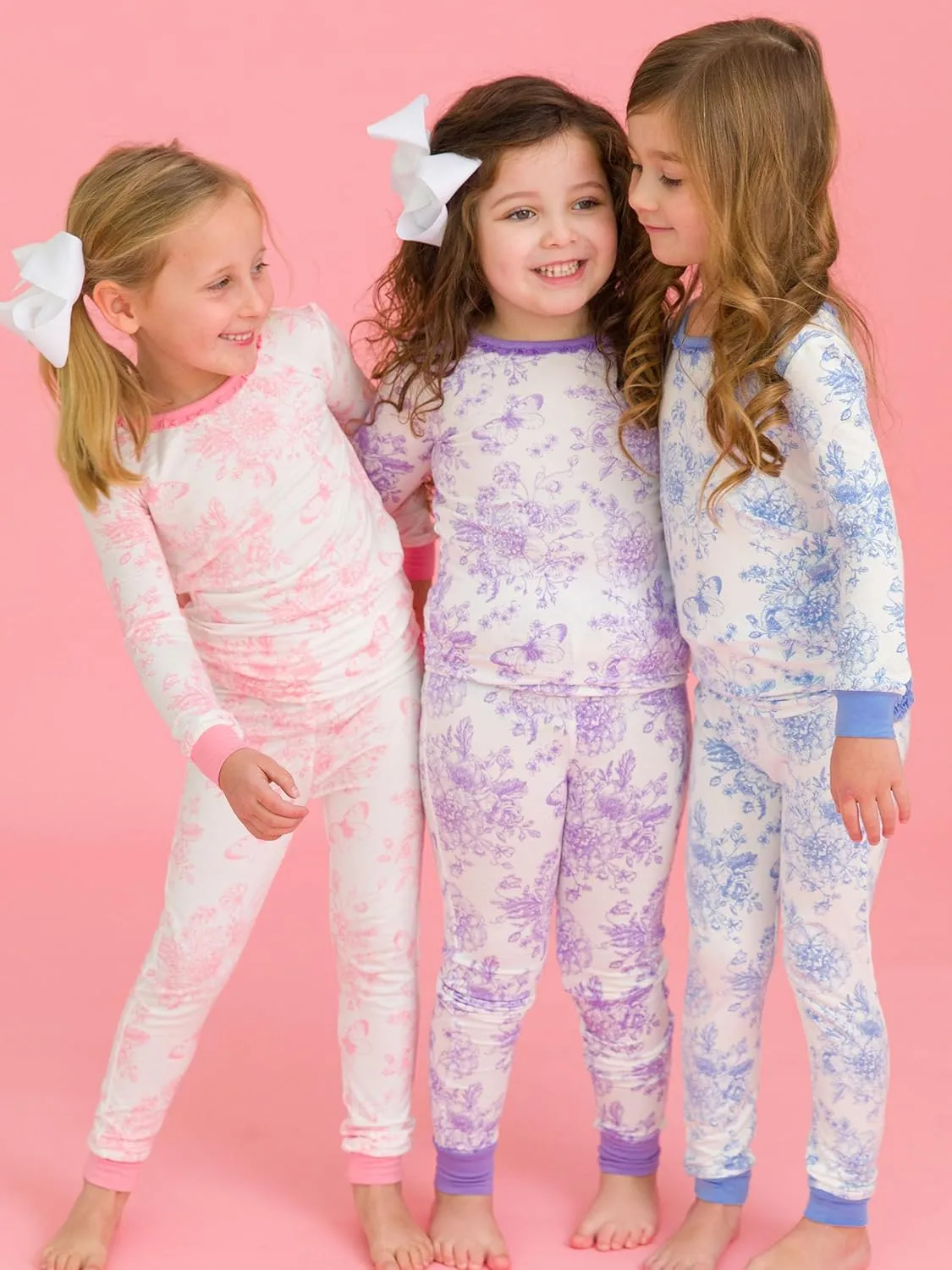 RuffleButts SoftSnooze Viscose from Bamboo Toddler Girls Ruffle Long Sleeve Pajama Set