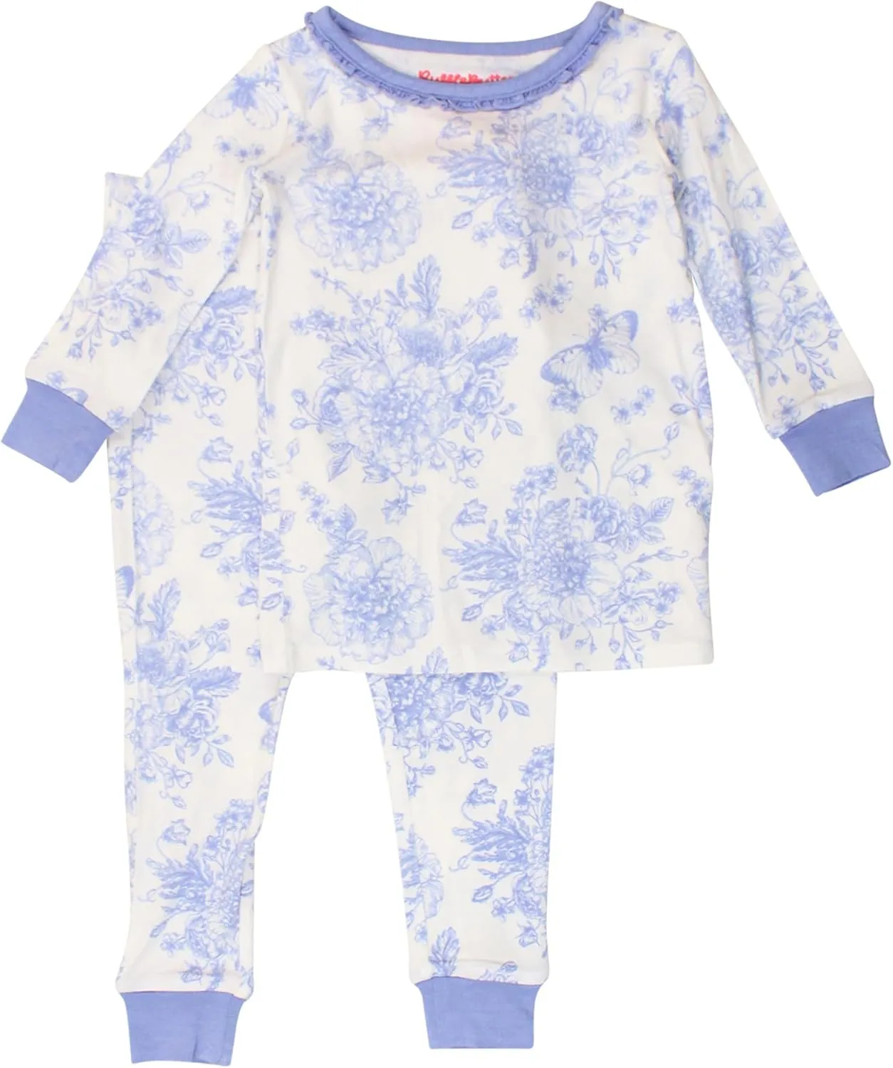 RuffleButts SoftSnooze Viscose from Bamboo Toddler Girls Ruffle Long Sleeve Pajama Set