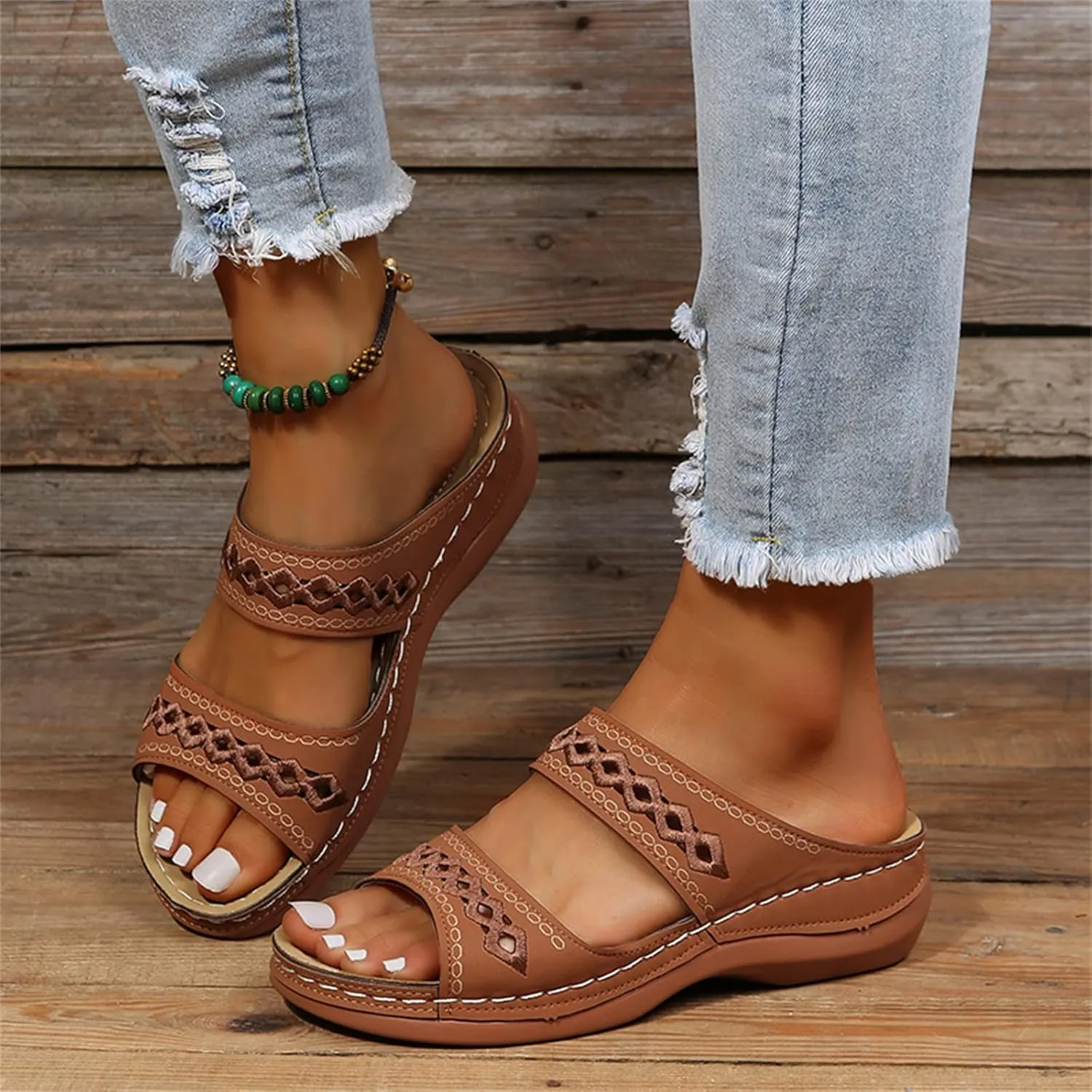 Sandals Women Dressy Summer Flat Island Cute Casual Beach Shoes Orthopedic Slippers Comfortable Orthotic Flip Flops