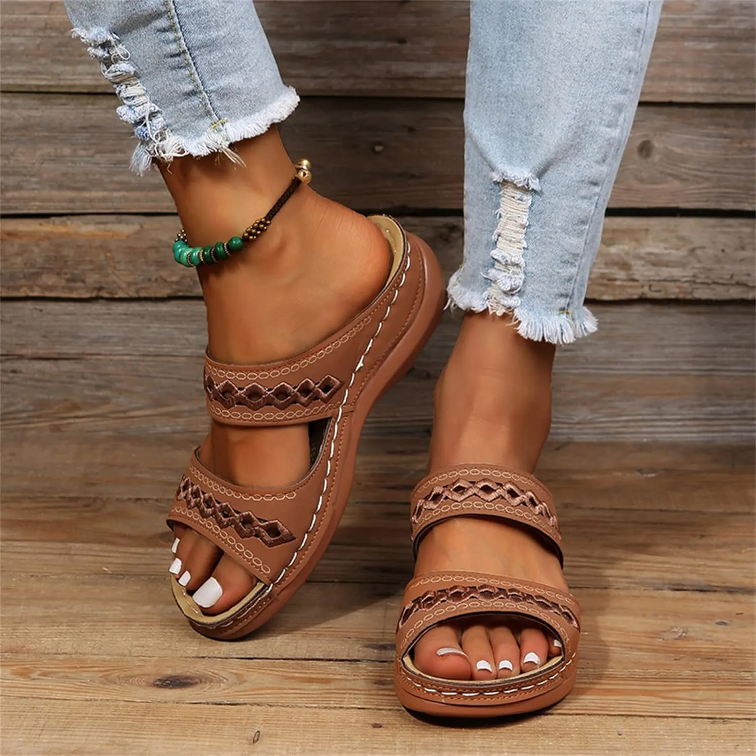 Sandals Women Dressy Summer Flat Island Cute Casual Beach Shoes Orthopedic Slippers Comfortable Orthotic Flip Flops