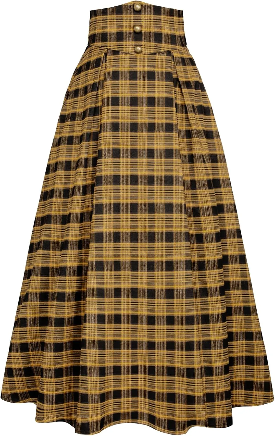 Scarlet Darkness Womens Plaid Skirt Elastic Waist A-Line Victorian Tartan Maxi Skirts