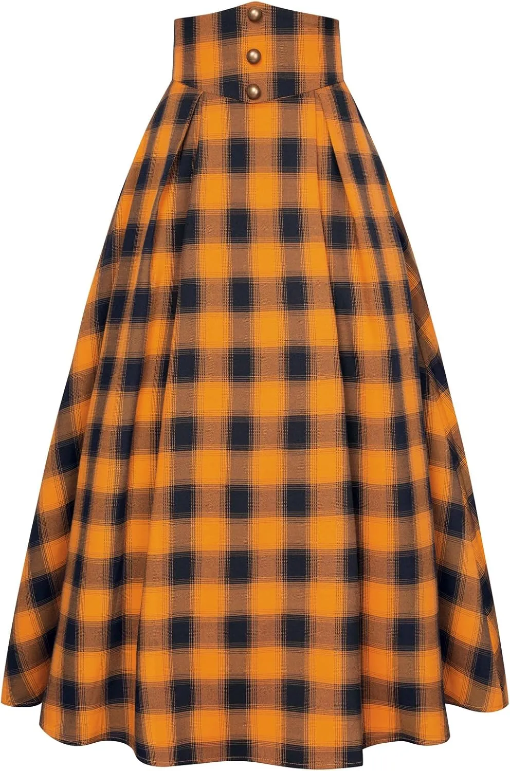 Scarlet Darkness Womens Plaid Skirt Elastic Waist A-Line Victorian Tartan Maxi Skirts