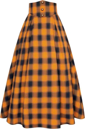 Scarlet Darkness Womens Plaid Skirt Elastic Waist A-Line Victorian Tartan Maxi Skirts