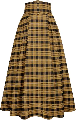 Scarlet Darkness Womens Plaid Skirt Elastic Waist A-Line Victorian Tartan Maxi Skirts
