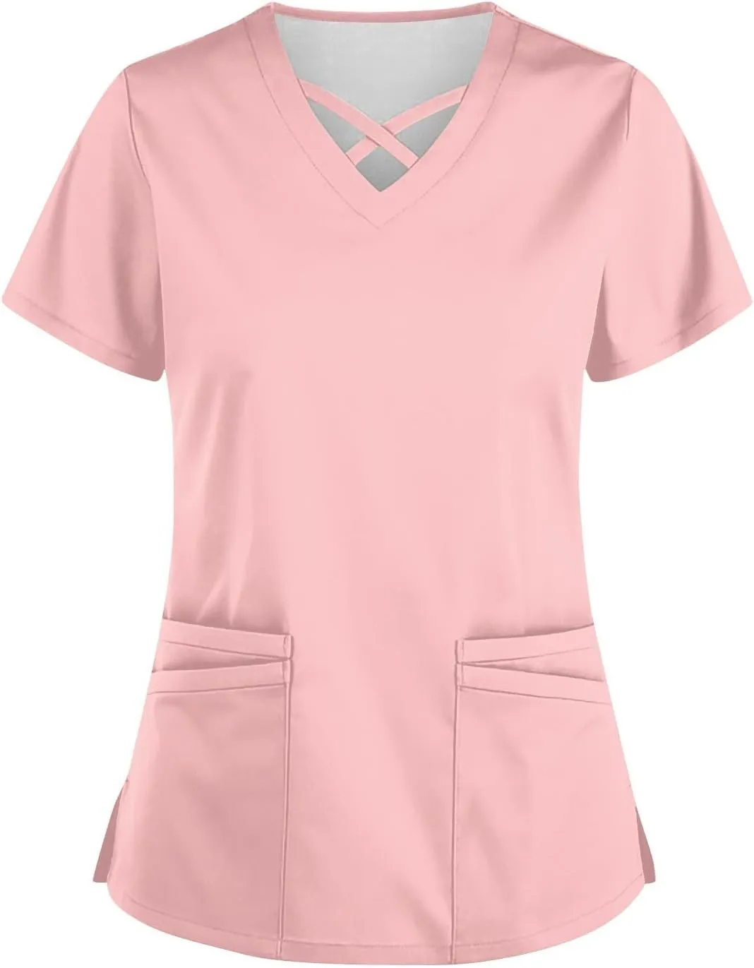 Scrubs for Women Print Short Sleeve Working T-Shirts Criss Cross V Neck Dressy T Shirts Summer Nurse Uniforms