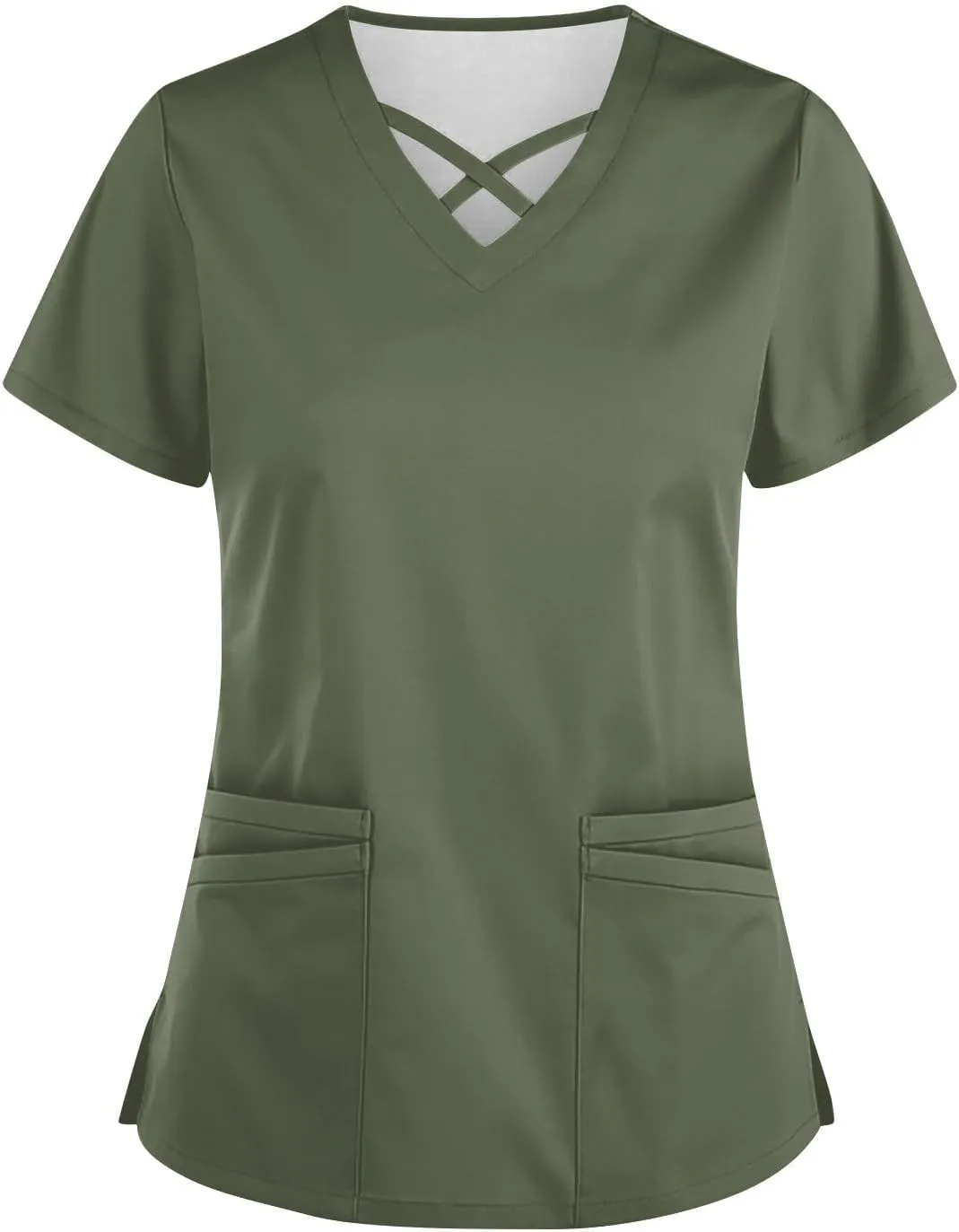 Scrubs for Women Print Short Sleeve Working T-Shirts Criss Cross V Neck Dressy T Shirts Summer Nurse Uniforms