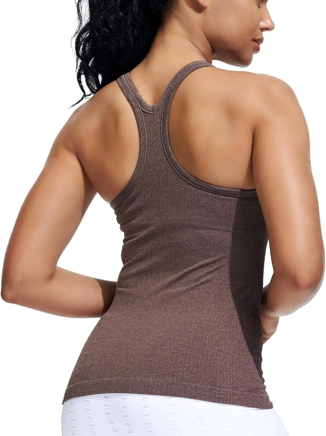 Seamless Ribbed Workout Yoga Racerback Tank Top for Women with Built in Shelf Bra