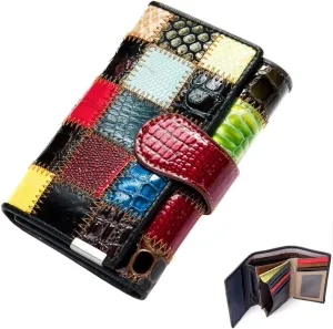 Segater Women Multicolor Wallets Genuine Leather Card Holder Organizer Purses Model Stitching Bag Wallet with Flap Phone Clutch Large Long Purse