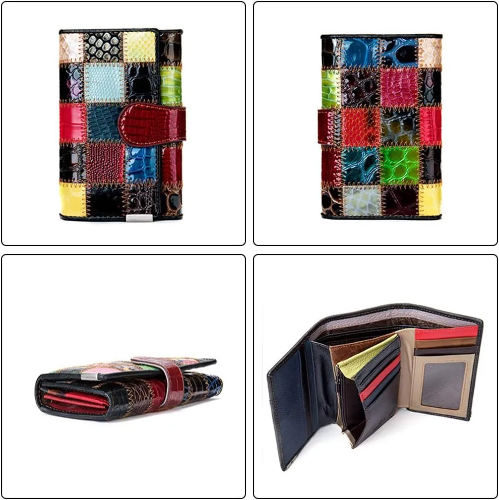 Segater Women Multicolor Wallets Genuine Leather Card Holder Organizer Purses Model Stitching Bag Wallet with Flap Phone Clutch Large Long Purse