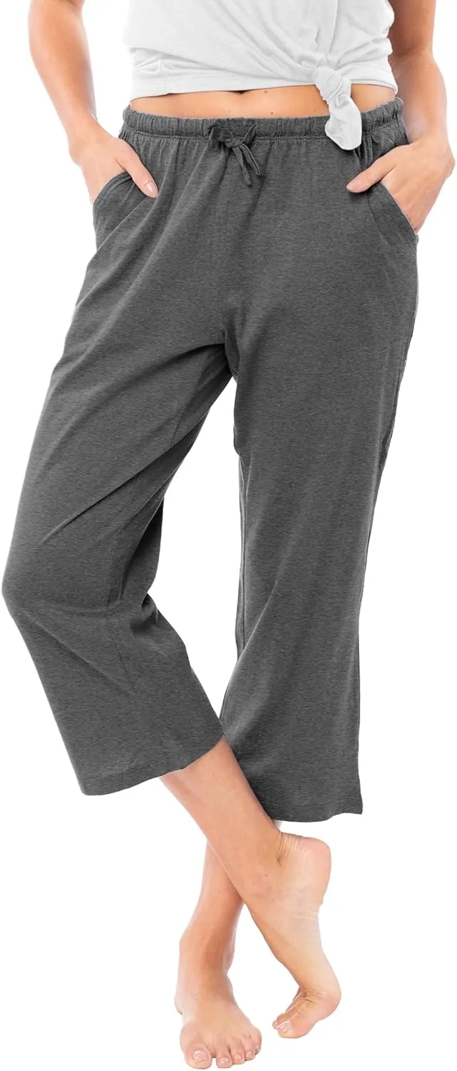 Sexy Basics Women's 3 Pack Cotton Lounge Pants | Sleep -Capri -Yoga Style Drawstring PJ Bottoms