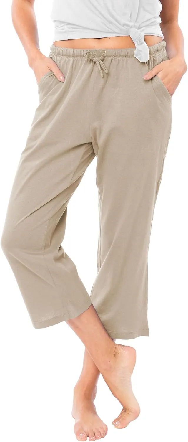 Sexy Basics Women's 3 Pack Cotton Lounge Pants | Sleep -Capri -Yoga Style Drawstring PJ Bottoms