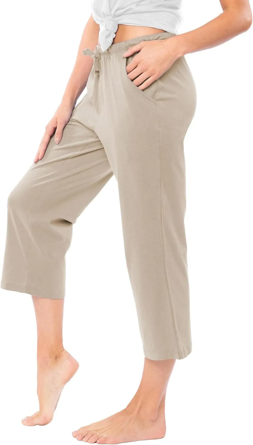 Sexy Basics Women's 3 Pack Cotton Lounge Pants | Sleep -Capri -Yoga Style Drawstring PJ Bottoms