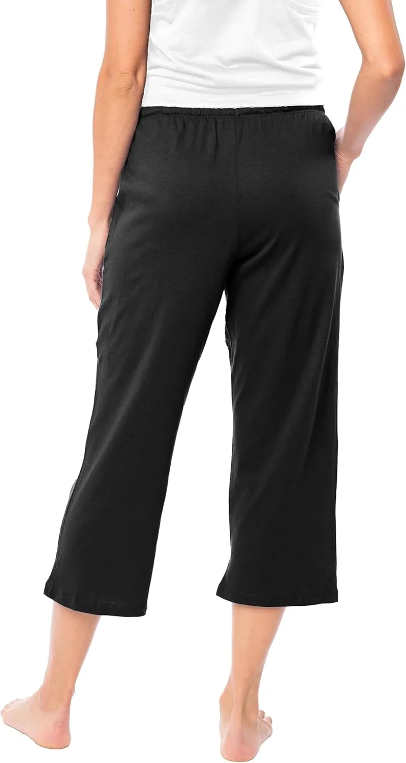 Sexy Basics Women's 3 Pack Cotton Lounge Pants | Sleep -Capri -Yoga Style Drawstring PJ Bottoms