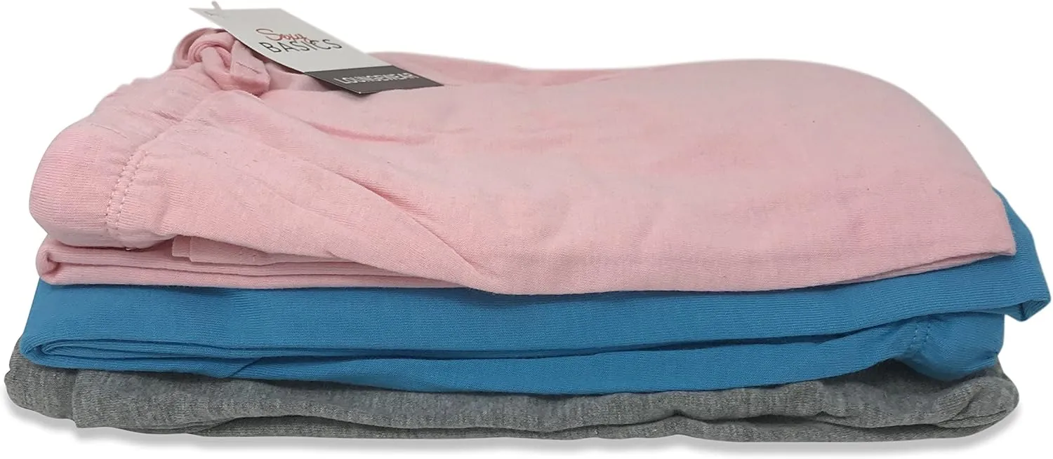 Sexy Basics Women's 3 Pack Cotton Lounge Pants | Sleep -Capri -Yoga Style Drawstring PJ Bottoms