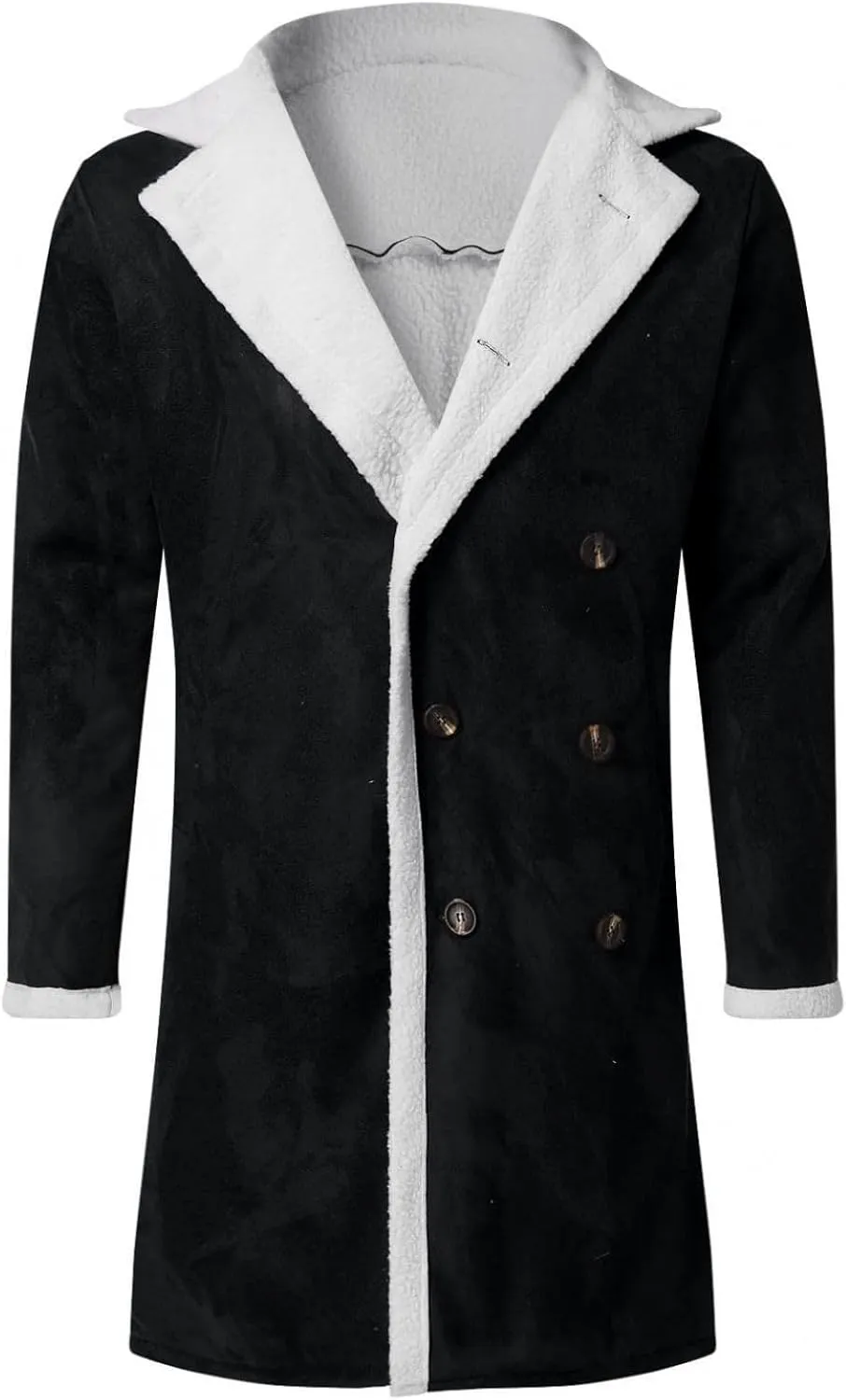 Sherpa Lined Jacket Men Sheepskin Fleece Coat Fur Collar Long Trench Coats Double Breasted Peacoat Warm Winter Overcoat