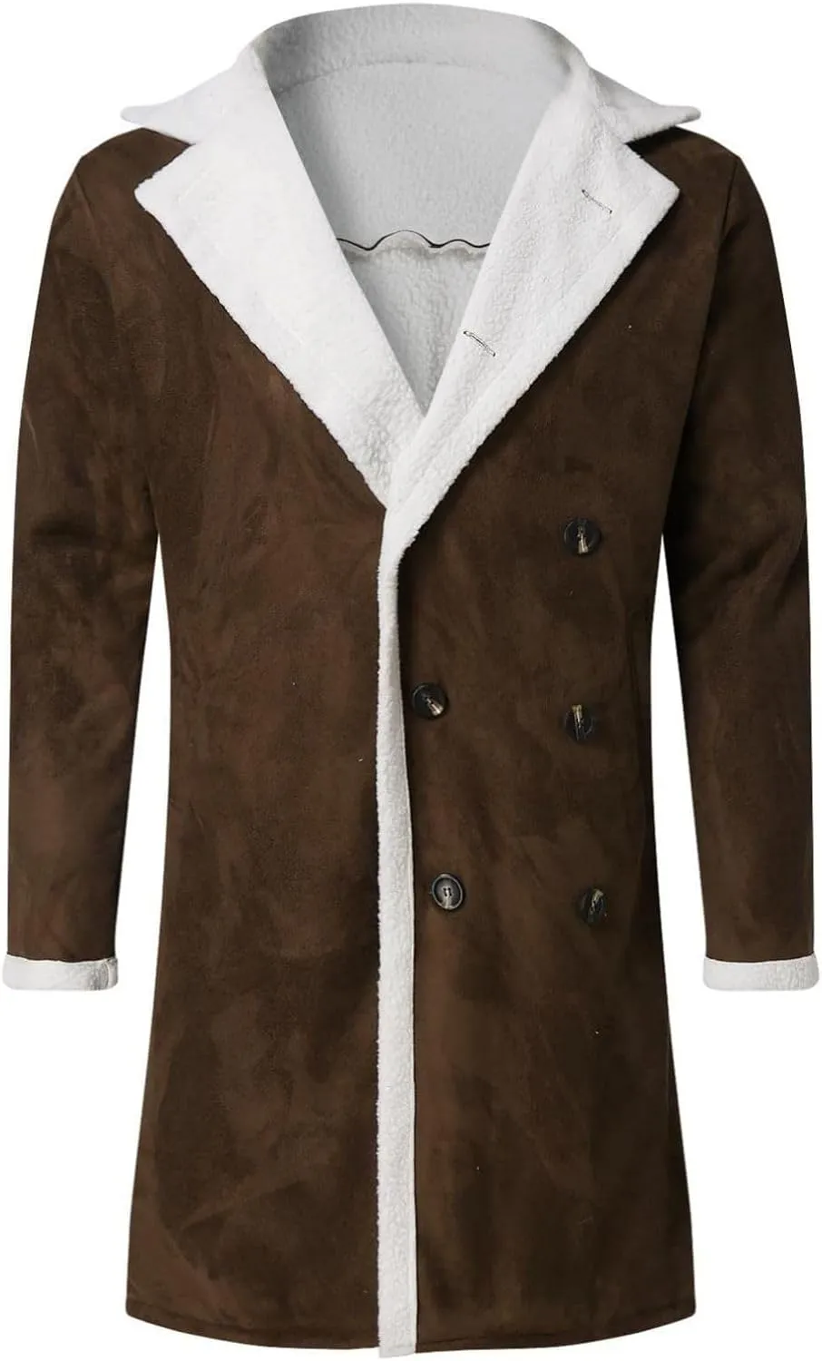 Sherpa Lined Jacket Men Sheepskin Fleece Coat Fur Collar Long Trench Coats Double Breasted Peacoat Warm Winter Overcoat