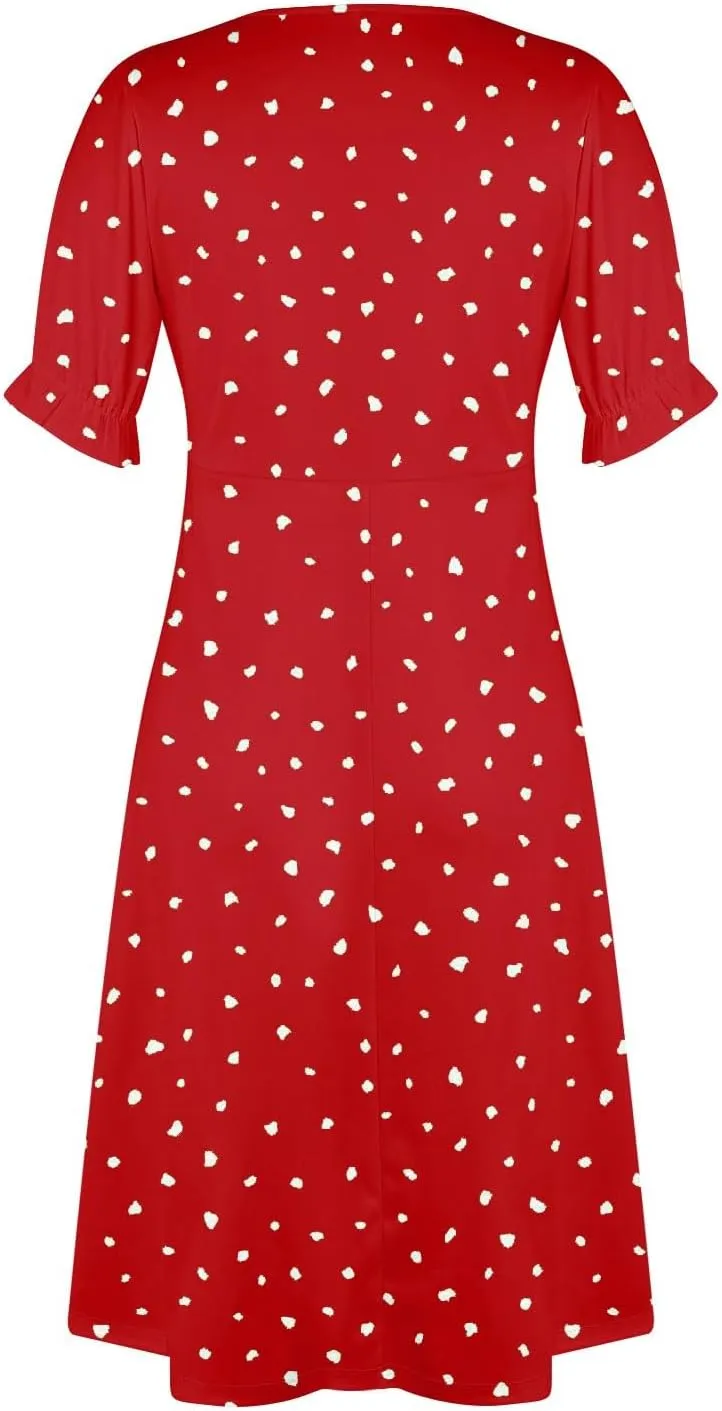 Shift Dresses for Women Faux Wrap Irregular Hem Boho Midi-Dress Elegant Summer 2024 Trendy