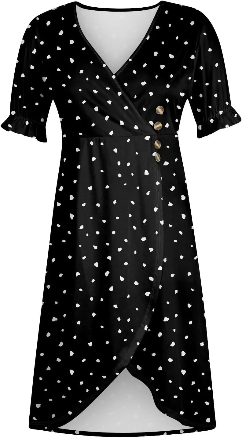 Shift Dresses for Women Faux Wrap Irregular Hem Boho Midi-Dress Elegant Summer 2024 Trendy