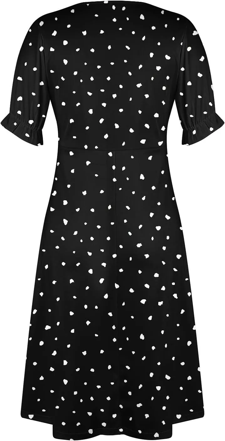 Shift Dresses for Women Faux Wrap Irregular Hem Boho Midi-Dress Elegant Summer 2024 Trendy