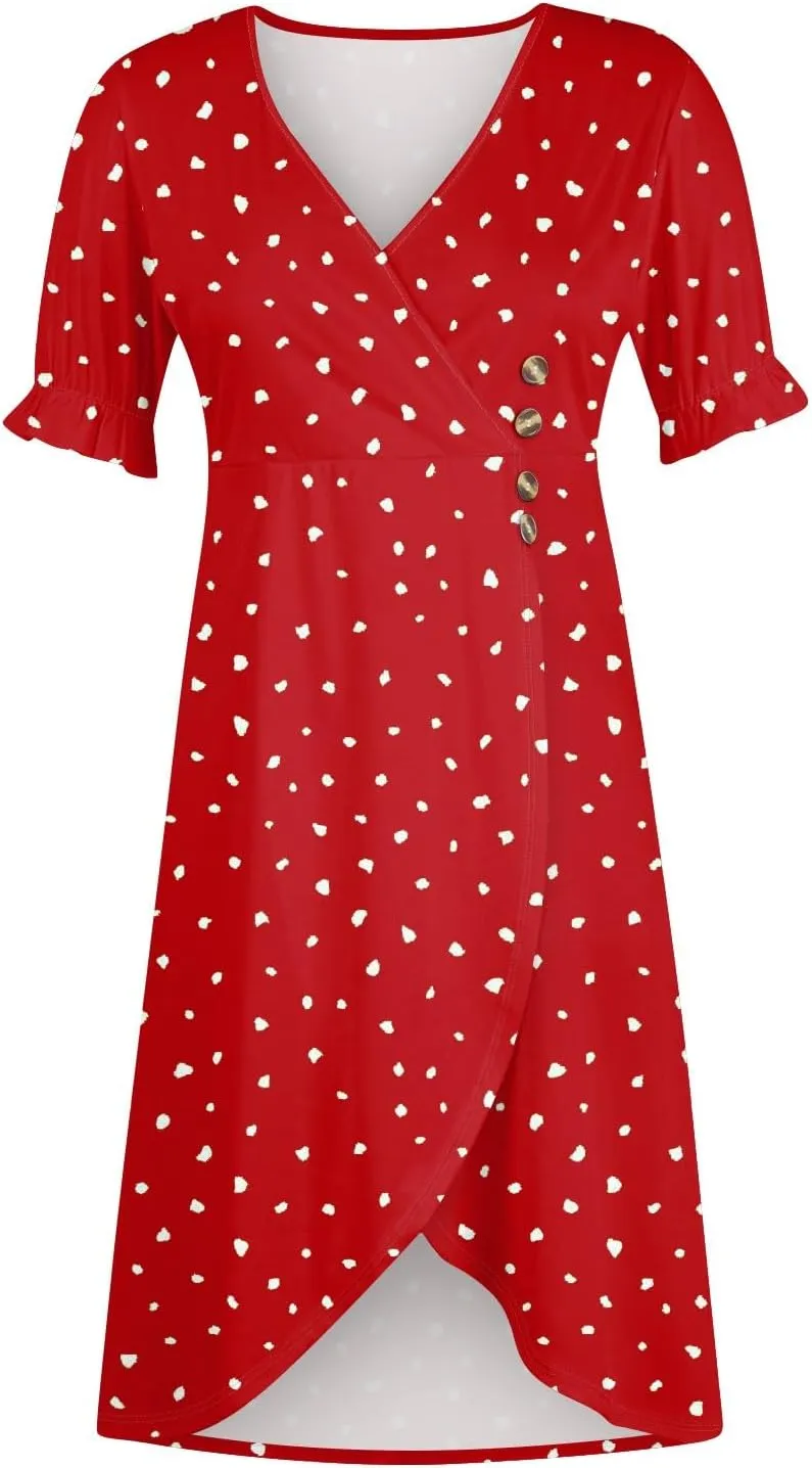 Shift Dresses for Women Faux Wrap Irregular Hem Boho Midi-Dress Elegant Summer 2024 Trendy