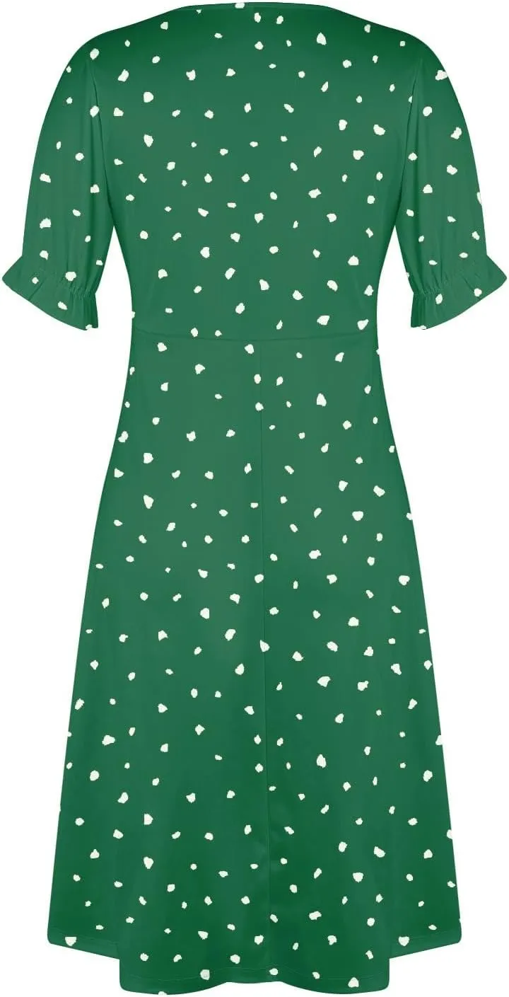 Shift Dresses for Women Faux Wrap Irregular Hem Boho Midi-Dress Elegant Summer 2024 Trendy