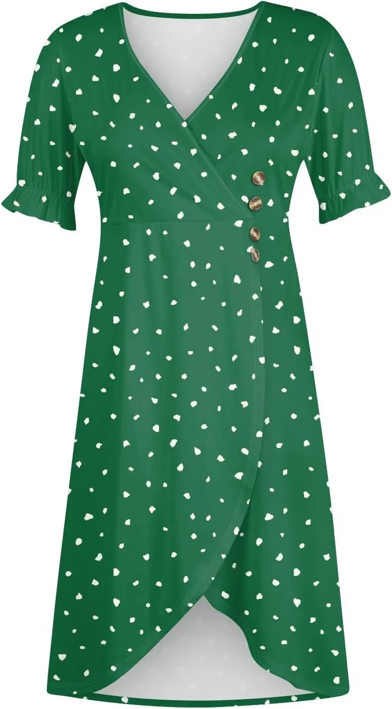 Shift Dresses for Women Faux Wrap Irregular Hem Boho Midi-Dress Elegant Summer 2024 Trendy